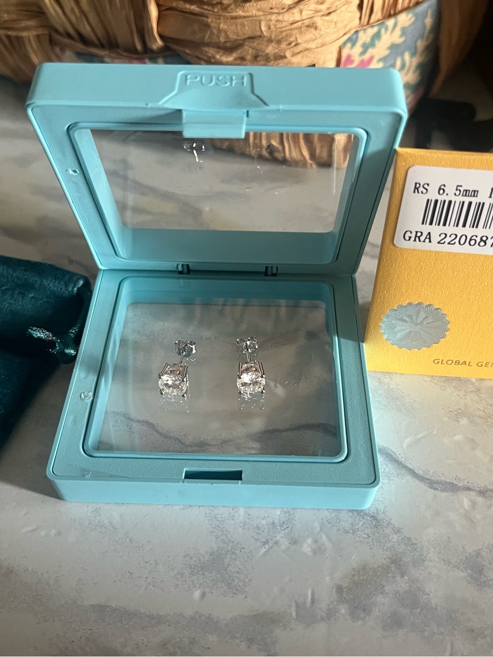 Dazzling Clear Stone Drop Earrings in Aqua Box
